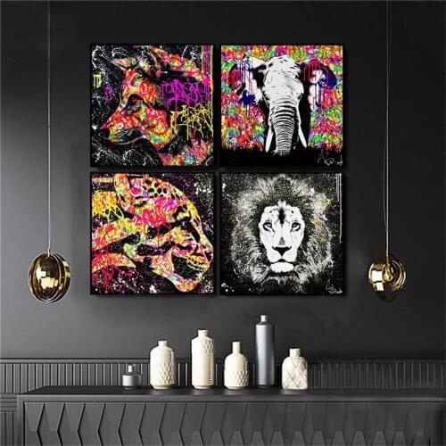 Graffiti Art Animal Tiger Lion Street Art Painting Canvas Print Wall Art Picture For Living Room Nordic Home Decor Frameless