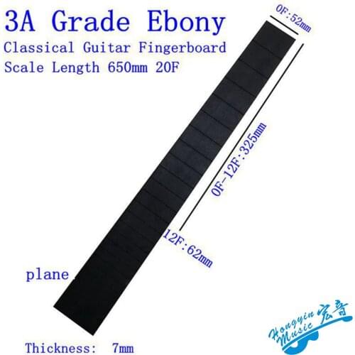 3A All Black Ebony Wood Fretboard For Classical Guitar 20 Frets Standard 650mm Chord Length Semi-finished Fingerboard Material