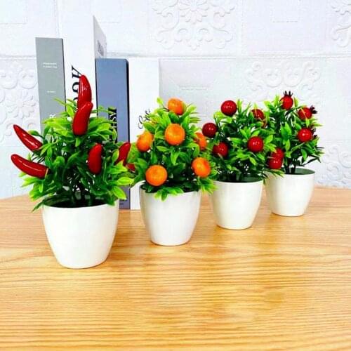 Artificial Fruit Bonsai Mini Orange Pomegranate Tree Windowsill Decor Plastic Courtyard Simulated Plants Bonsai for Home