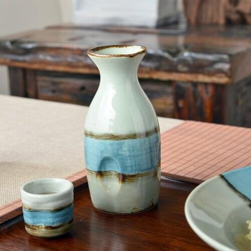 Ceramic Chinese-Japanese-Korean Rice Wine Warm Sake Pot Sake Cup Sake Set Creative Clear River Stripe Style Bar Set