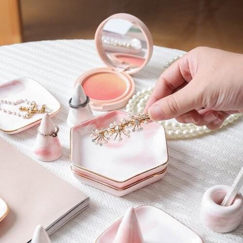 Marble Pattern Ceramics Jewelry Cosmetic Tray Bathroom Trinkets Hair accessory earrings Shooting Decorative Storage Small Tray