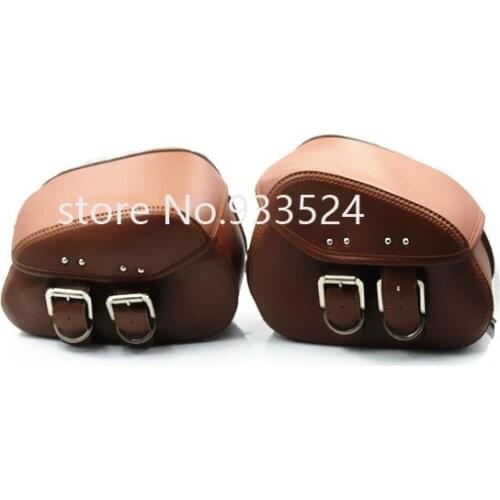Brown PU Leather Saddle Bags Motorbike Panniers Luggage Bags chopper Motorcycle