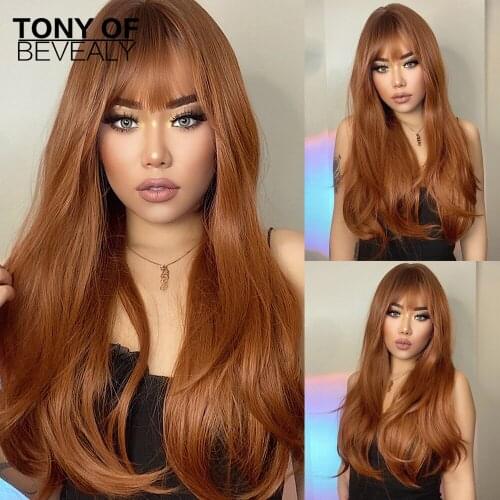 Long Straight Ombre Black Red Brown Natural Hair Wigs Middle Part for Afro Women Daily Cosplay Heat Resistant Synthetic Wigs