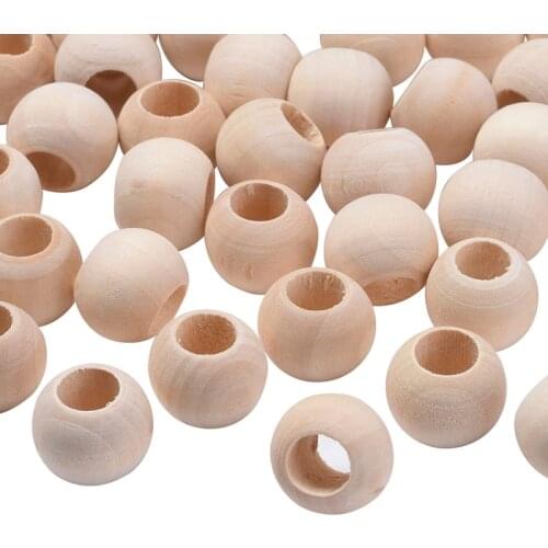 Pandahall 50pcs 20mm Natural Wooden Beads Spacer Big Hole Round Ball Unfinished Wood Beads for DIY Bracelet Jewelry Making Craft