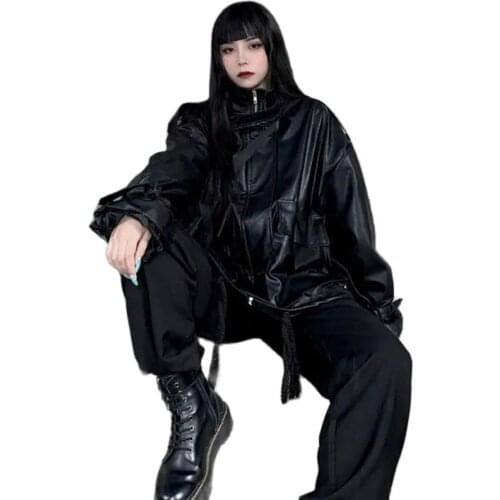 Fashionable Korean Leather Jacket Loose 2021 Autumn New Long-Sleeved Top Womens Leather Jacket Winter Jacket Trend