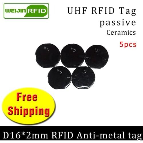 UHF RFID metal tag 915mhz 868mhz Alien Higgs3 EPC 5pcs free shipping D16mm*2mm small circular Ceramics smart passive RFID tags