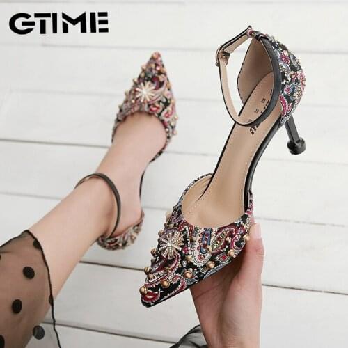 Fashion Sandals Women Shoes Print Party Black Heels High 8CM Ethnic Rivet Summer Pumps sandals women2021 shoes #SJPAE-371