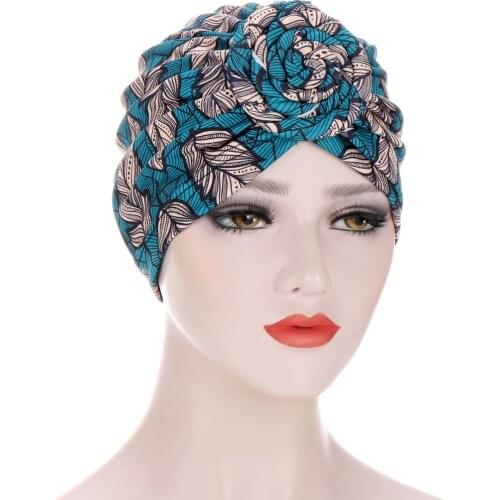 Fashion Floral Printed Muslim Turban Round Top Knot Bonnet Hat Flower Head Cover Headscarf Bohemian Resuable Muslim Cap 2021