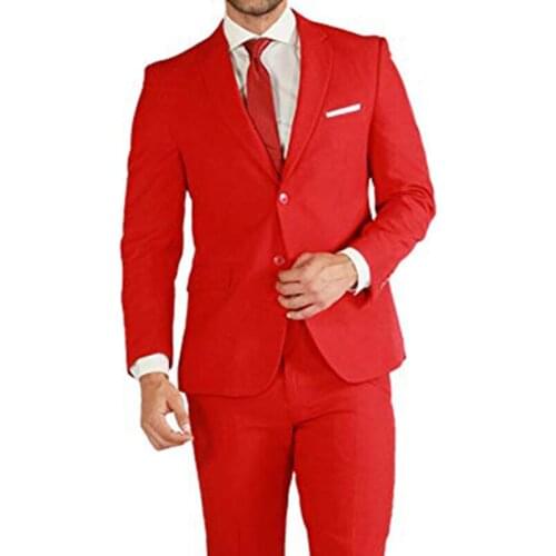 Red Men Suits Double Breasted 2 Pieces (Jacket+Pants) Peaked Collar Slim Fit Suits for Wedding Dinner Party Tuxedos