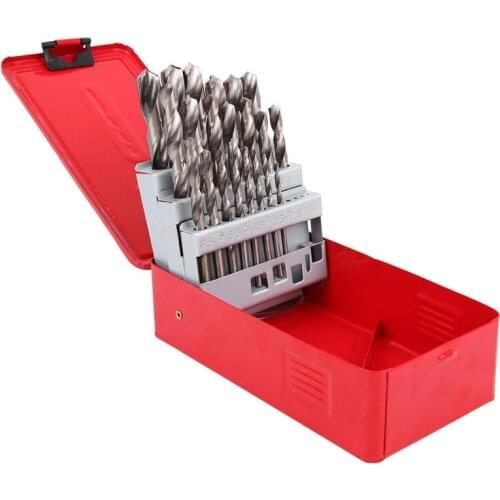 25pcs 1mm-13mm High Speed Steel Twist Drill Bit Set with Iron Boxed Straight Shank Twist Drill Bit Set for Wood Metal Aluminum