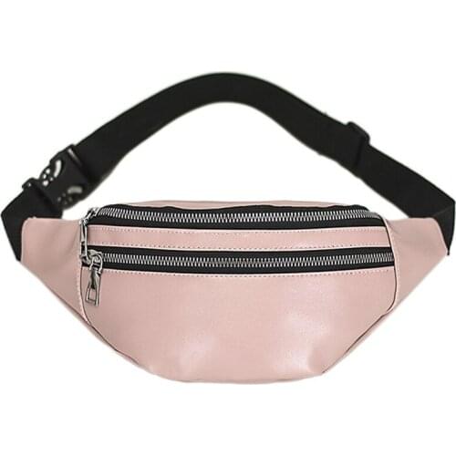 New Women Chest Bag PU Leather Female Fashion Fanny Packs Solid Color Zipper Waist Packs Ladies Belt Bum Bags