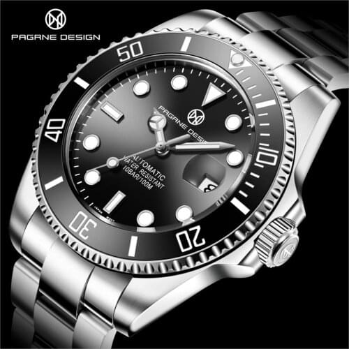 Pagrne Design 2021 New Mens Automatic Mechanical Watch Men Luxury Watch Stainless Steel Waterproof Men Clock Relogio Maasculino