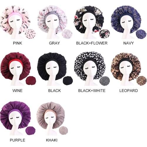 New Super Large Imitation Silk Elastic Round Hat Night Sleep Cap Printed Household Bonnet For Women Soft Salon Makeup Cover