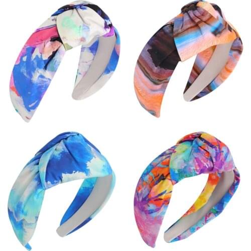 Colorful Tie Dye Cross Knotted Headbands for Women Girls Wide Hairbands Bezel Hair Hoop Fashion Ladies Headwear Hair Accessories