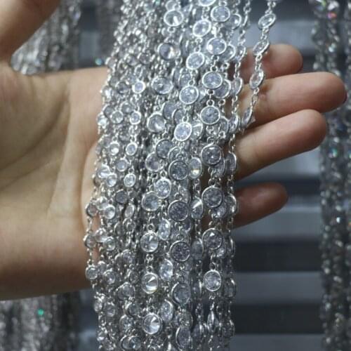 1M Cooper Faceted Gunemtal Silver Chain Wholesale Gem stone Chain Wire Wrapped Plated Round Hollow with CZ Diamo Beads Findings