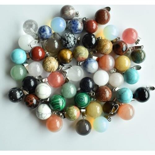 Wholesale 50pcs/lot fashion bestselling assorted natural stone round ball shape charms pendants fit necklaces making free
