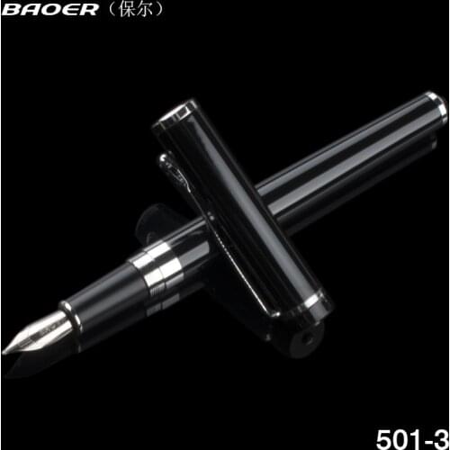 Baoer Deluxe Gift Pens d521 Black Soft Metal Fountain Pen 0.5mm Iridium Nib Ink Writing Pens School Supplies