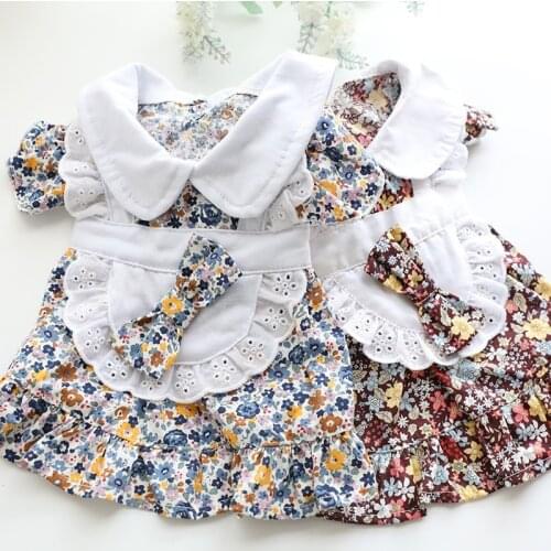 Floral Dress Dog Clothes Maid Skirt Dogs Clothing Pet Outfits Print Cute Spring Summer Soft Yorkies Blue Girl Ropa Para Perro