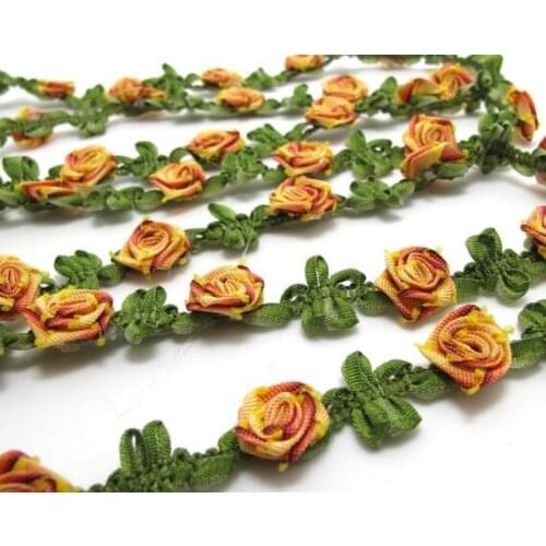 2 Yards Woven Rococo Ribbon Trim|Nylon Ombre Rolled Rose Bud|Decorative Floral Ribbon|Scrapbook Materials|Clothing|Decor