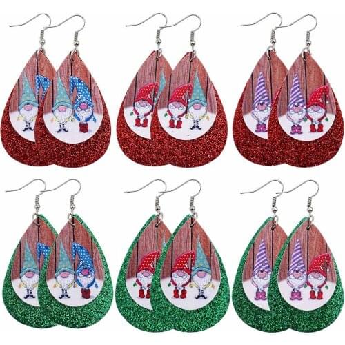 Potosala Christmas Drop-Shaped Leather Earrings Santa Claus Halloween Multilayer Leather Earrings Female Fashion Jewelry Gifts