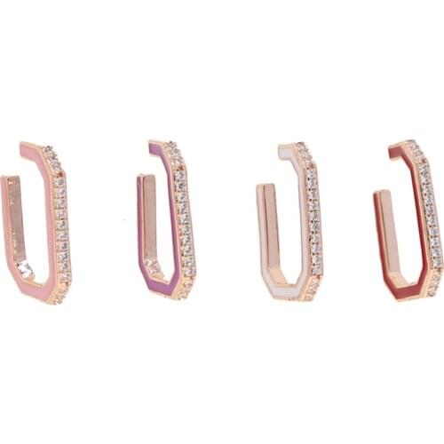 Rectangular Multi Color Earring Fashion Women Jewelry Rose Gold Filled Colorful Enamel Engraved Band Ear Bone Clip On Earring