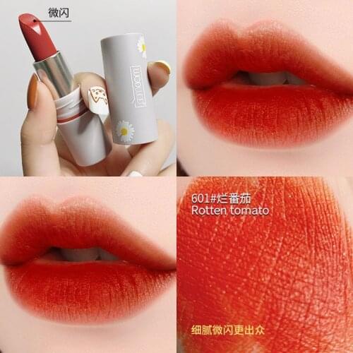 WODWOD silky lipstick small daisy flower printing long lasting orange cherry brown red matte lipstick AC313