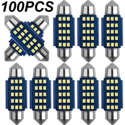 100PCS Festoon 31mm 36mm 39mm 41mm Super Bright LED Bulb C5W C10W Car License Plate Light Auto Interior Reading Dome Lamp 12V