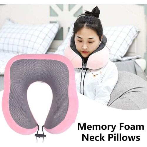 U-Shaped Neck Pillow Slow Rebound Memory Foam Cervical Healthcare Travel Pillow Office Car Airplane Neck Headrest With A Pocket