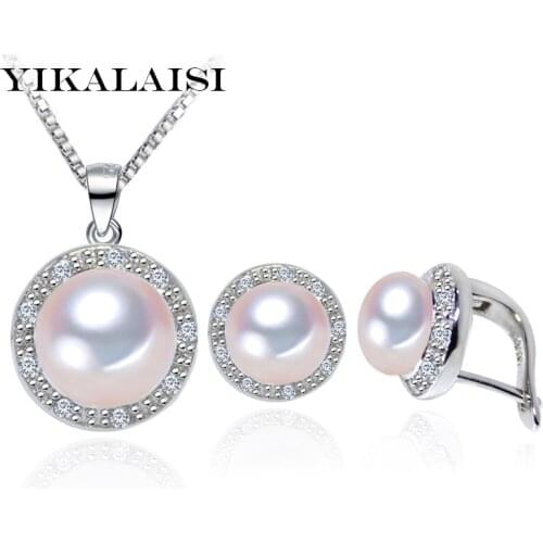 YIKALAISI 925 sterling silver Jewelery Natural Freshwater Pearl Pendant Earrings Sets Zircon Jewelry For Women