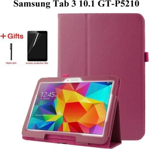 Flip Protective Matte Litchi PU Leather Case For Samsung Galaxy Tab 3 10.1 inch P5200 P5210 P5220 GT-P5200 Tablet case+Film+Pen