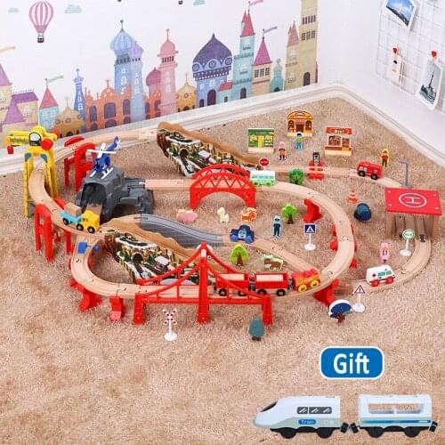 Wooden Trains Track Toy Magical Track Station Railway Model Compatible with Biro All Brands Train Educational Toys Racing Track