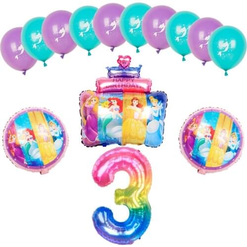1set Disney Princess Cake Mermaid Cinderella Foil Balloons Birthday Party Decorations 40inch Rainbow Number Helium Balls Kid Toy