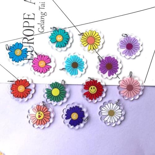 35mm new 10pcs Kawaii Flat back resin Smiling flower Charms for DIY decoration bag earring key chain patch Jewelry Making DIY