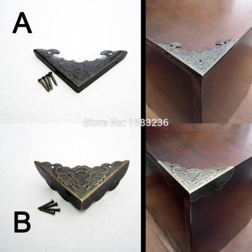 12X Decorative Antique Brass Jewelry Wine Gift Box Wooden Case Chest Edge Cover Corner Protector Guard +Screws Nails