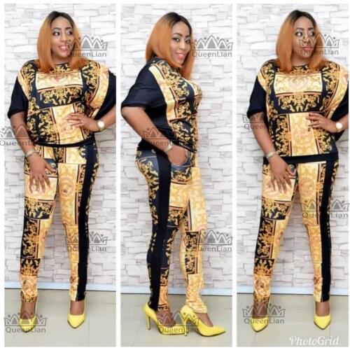 2019 African Dashiki New Dashiki Fashion Suit (Top and trousers) Super Elastic Party Plus size For Lady TZBF05