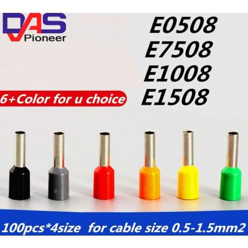 400pcs 4 sizes assorted cooper ferrule terminal insulated Electrical Crimp disconnectors 0508 7508 1008 1508
