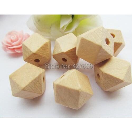 500pcs 15mm Unfinished Faceted Natural Wood Cubic Spacer Beads Pendant Charm Finding,14 Hedron Geometricf Figure Wooden Beads
