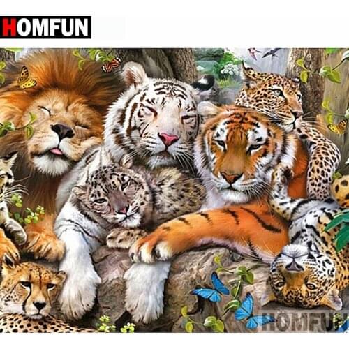 HOMFUN Full Square/Round Drill 5D DIY Diamond Painting "Lion tiger" Embroidery Cross Stitch 3D Home Decor Gift A11240