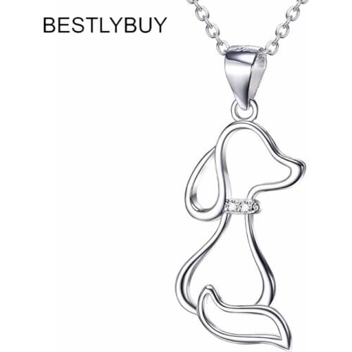 BESTLYBUY Genuine 925 Silver Dog Puppy Cute Pet Pendant Necklaces with Cubic Zirconia Sterling Silver Necklace Jewelry Nice Gift