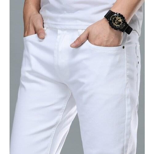 White Denim Trousers Men Baggy Jeans Slim Fit Pants Classic Jean Homme Spijkerbroeken Heren Biker High Quality Soft Fashion