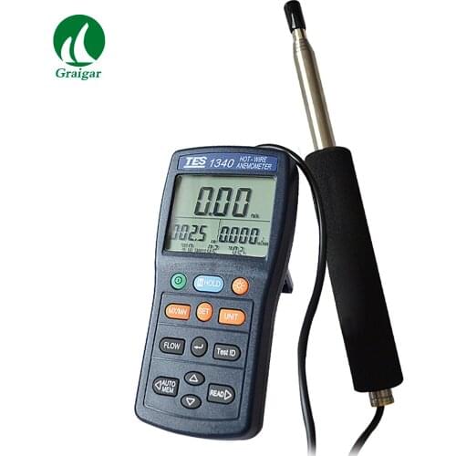 GRAIGAR TES 1340 Hot-Wire Digital Anemometer Manual Data Memory and Read Function Air Wind Flow Meter