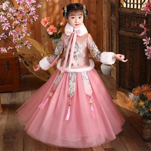 Retro Robe Warm New Year Clothes Girl Hanfu Children Chinese Style Tang Suit Thick Ancient Costume Embroidery Vestidos Orientale