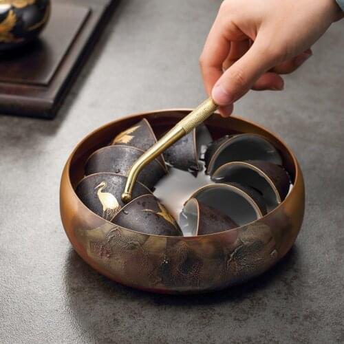 Copper silver tea wash hand cup wash inlaid with silver water Meng Japanese Zen tea set tea ceremony accessories large wash