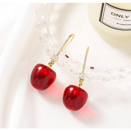 Cute red acrylic cherry cherry pendant earrings for friends teen girls birthday gifts party accessories elegant cute jewelry