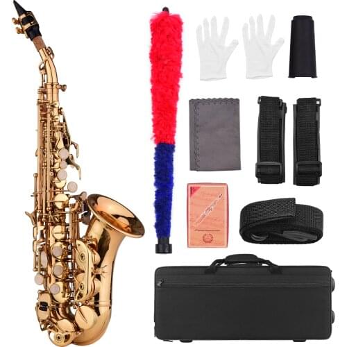 Muslady Mini Bb Soprano Saxophone Sax Brass Material Gold Laquer Surface Woodwind Instrument with Carry Case