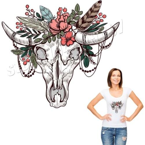 Retro Bull Bone Stickers Creative Fashion Heat Transfer Parches For T-Shirts Washable DIY Handmade High Quality Patches