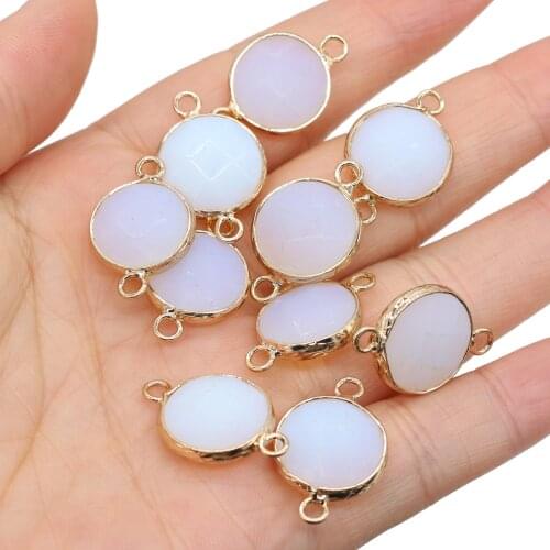 Natural Stone Connector Pendant Round Opal stone Small Faceted Pendants for Jewelry Making Necklace Bracelet Reiki healing gift