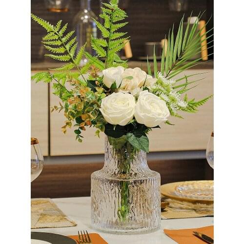 Nordic Glacial Clear Glass Vase Hydroponics Flower Arrangement Terrarium Container Handmade Plant Holder Flowerpot Home Decor