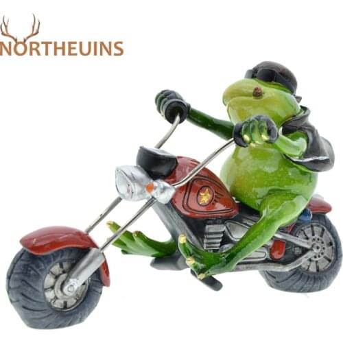 NORTHEUINS Resin Cowboy Cool Frog Riding Motorcycle Figurine Home Decoration Accessories Nordic Modern Sculpture Desk Ornament