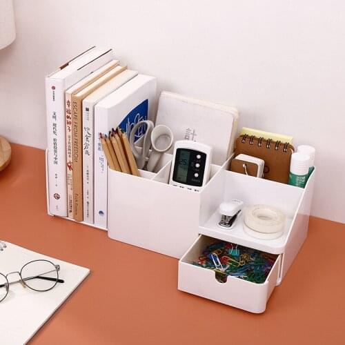 New ABS Desk Office Organizer Bins Storage Holder Desktop Pencil Pen Sundries Stretchable Box Stationery Office School Supplies